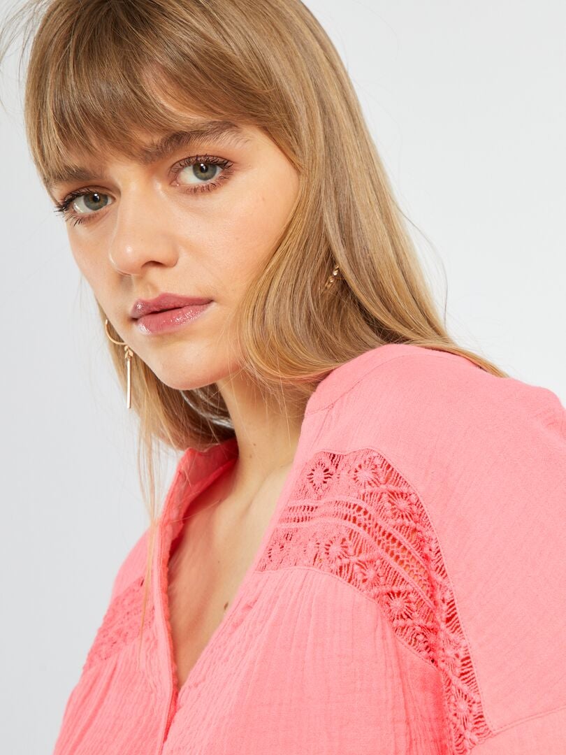 Blouse En Gaze De Coton Avec Broderie Rose Kiabi