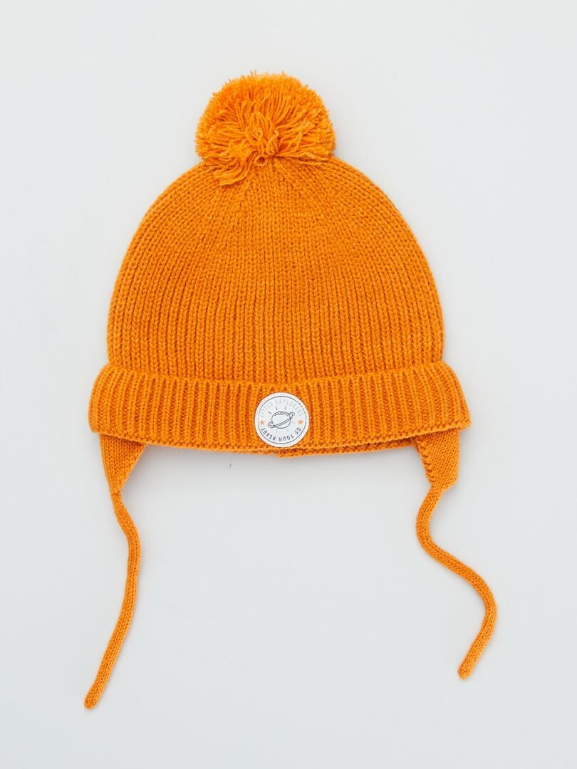 Bonnet En Tricot Avec Pompon Orange Kiabi