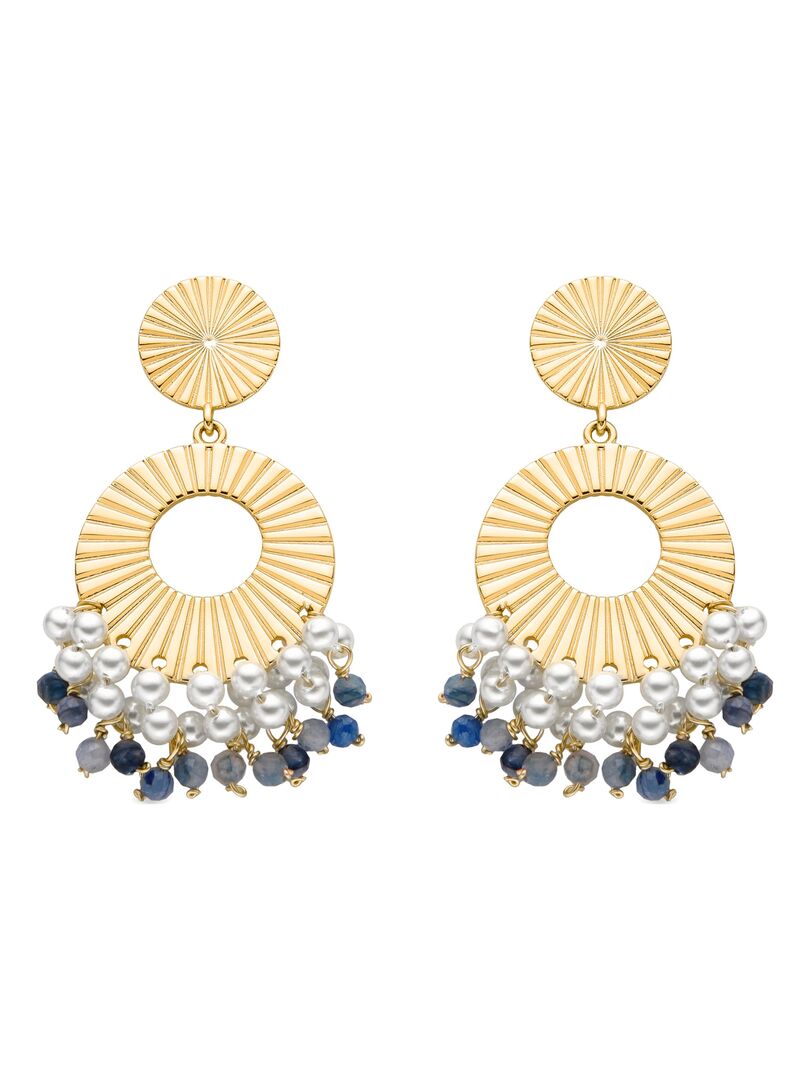 Boucles D Oreilles En Cristal Bleu Luxenter Finies En Or Jaune 18