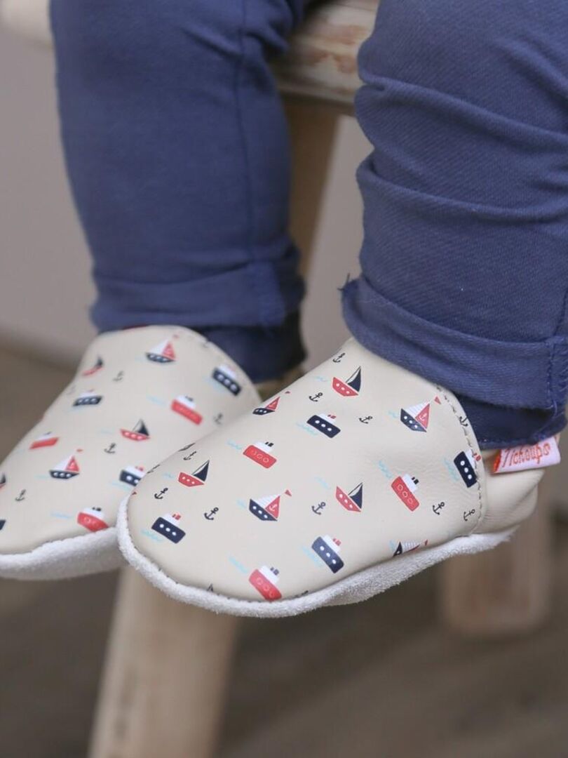 Chaussons bébé cuir souple Baptiste les bateaux Beige Kiabi 21 00