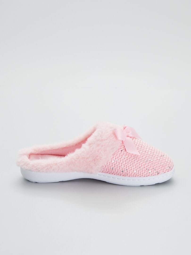 Chaussons Mules Fourr S En Maille Paillet E Rose Kiabi