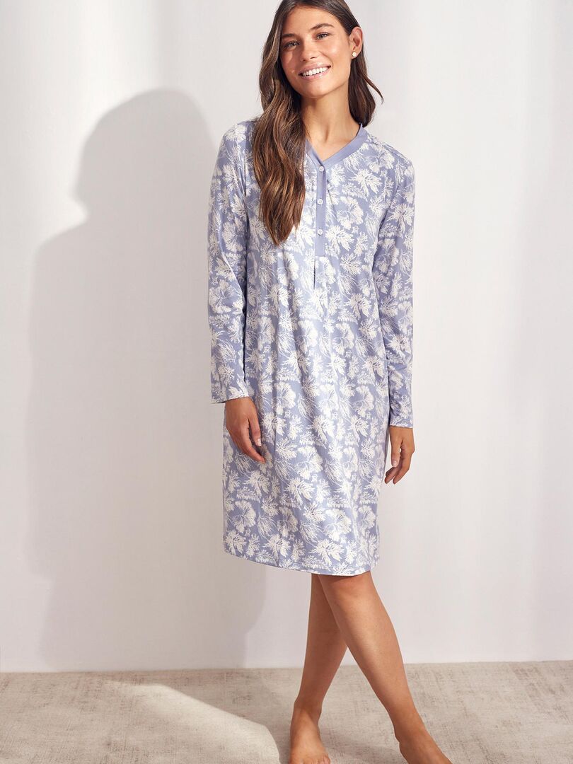 Chemise De Nuit Manches Longues Branches Bleu Kiabi