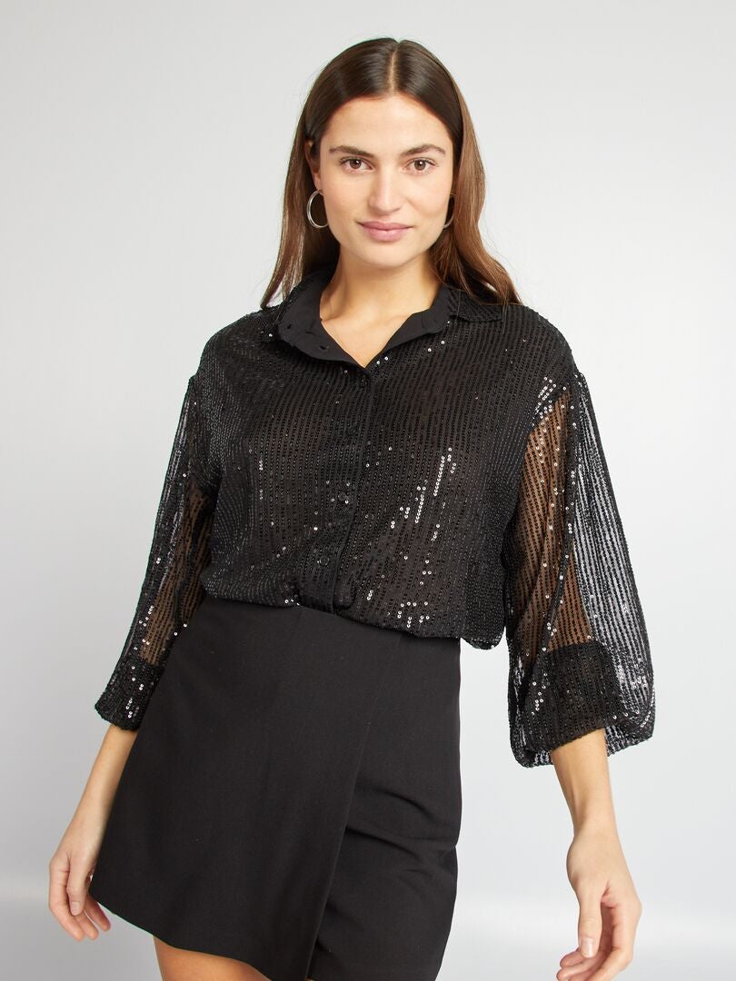 Chemise En Mesh Sequins Noir Kiabi