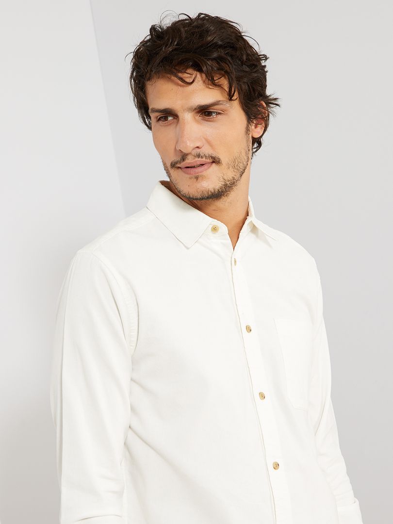 Chemise regular en velours côtelé écru Kiabi 15 00