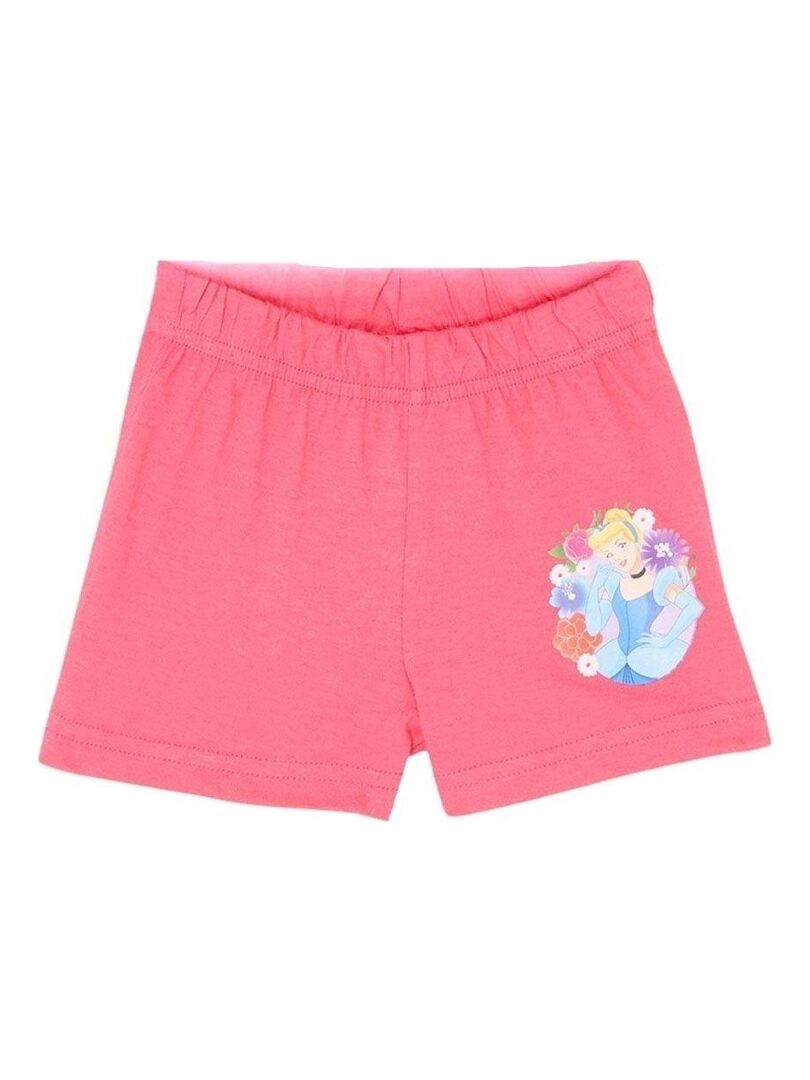 Disney Ensemble T Shirt Short Fille Imprim Princesse Rose Fushia