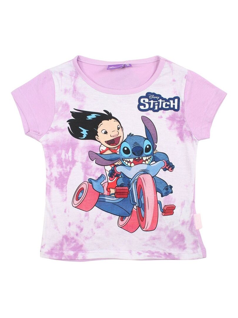 Disney T Shirt Fille Imprim Lilo Et Stitch En Coton Mauve Kiabi