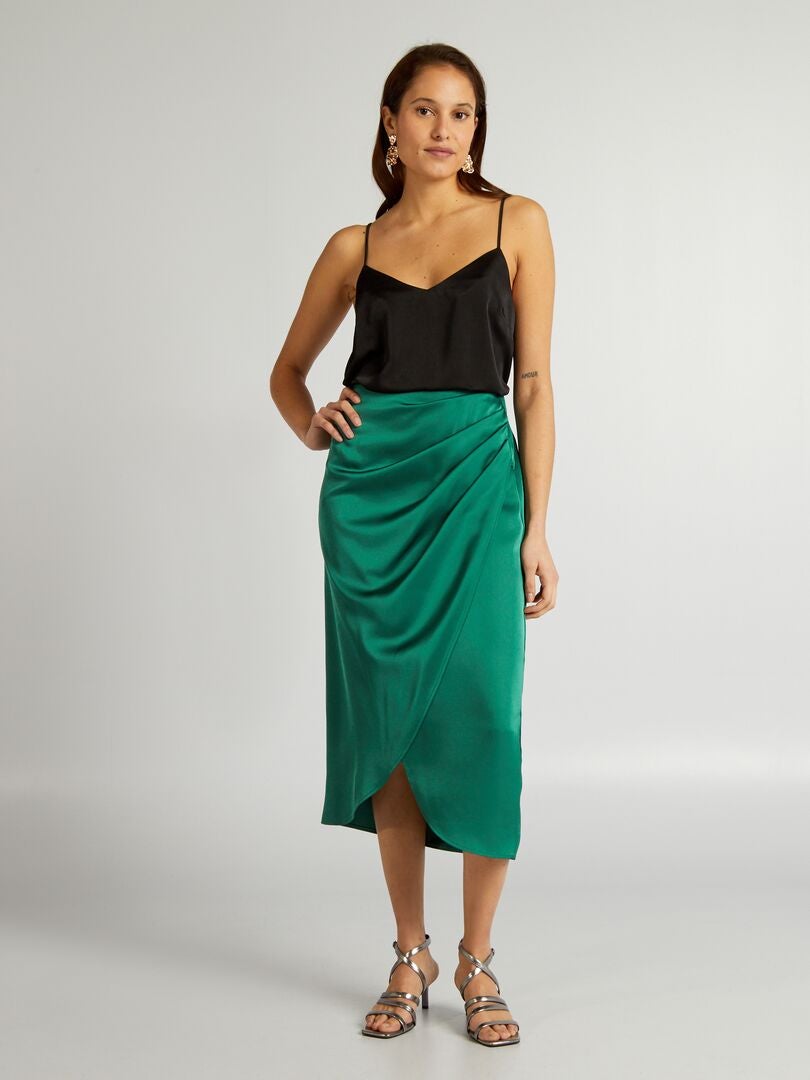 Jupe Midi En Satin Vert Kiabi