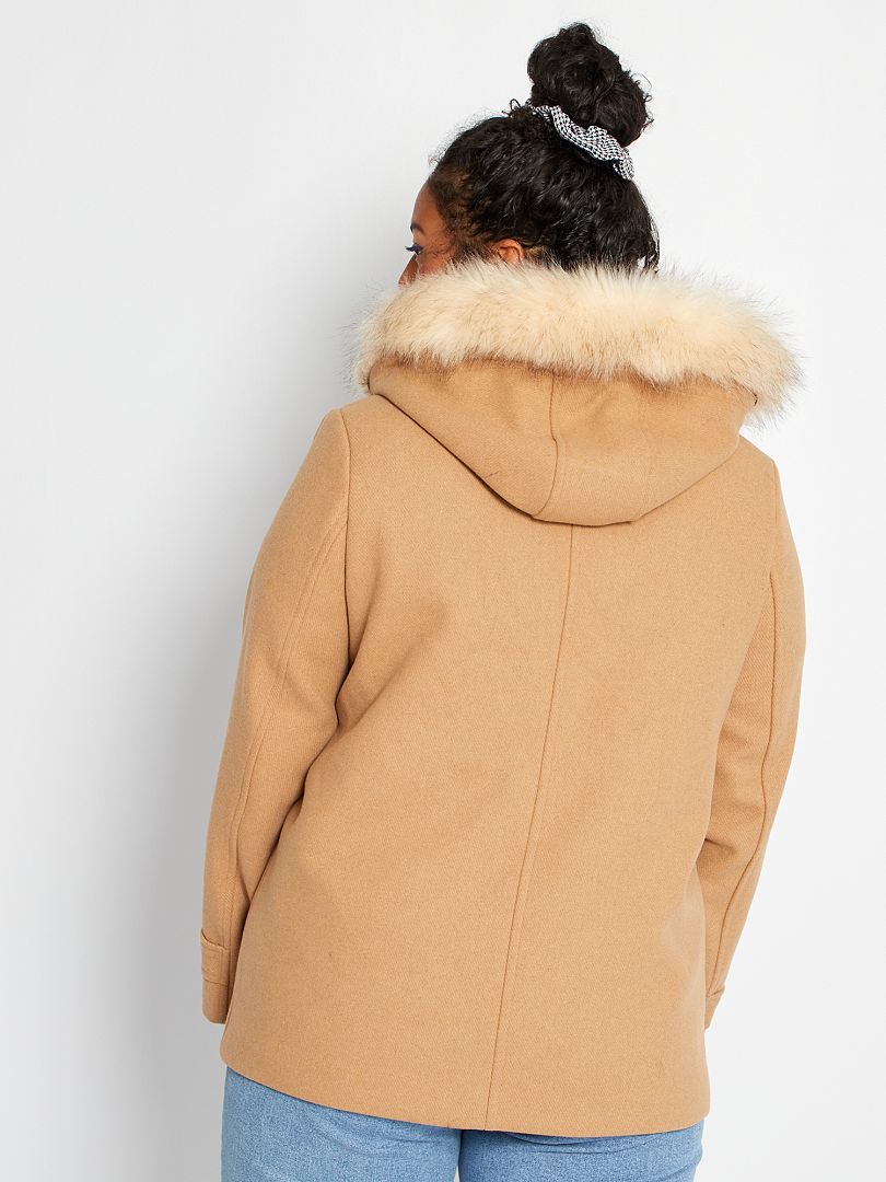 Manteau Lainage Et Capuche Beige Kiabi