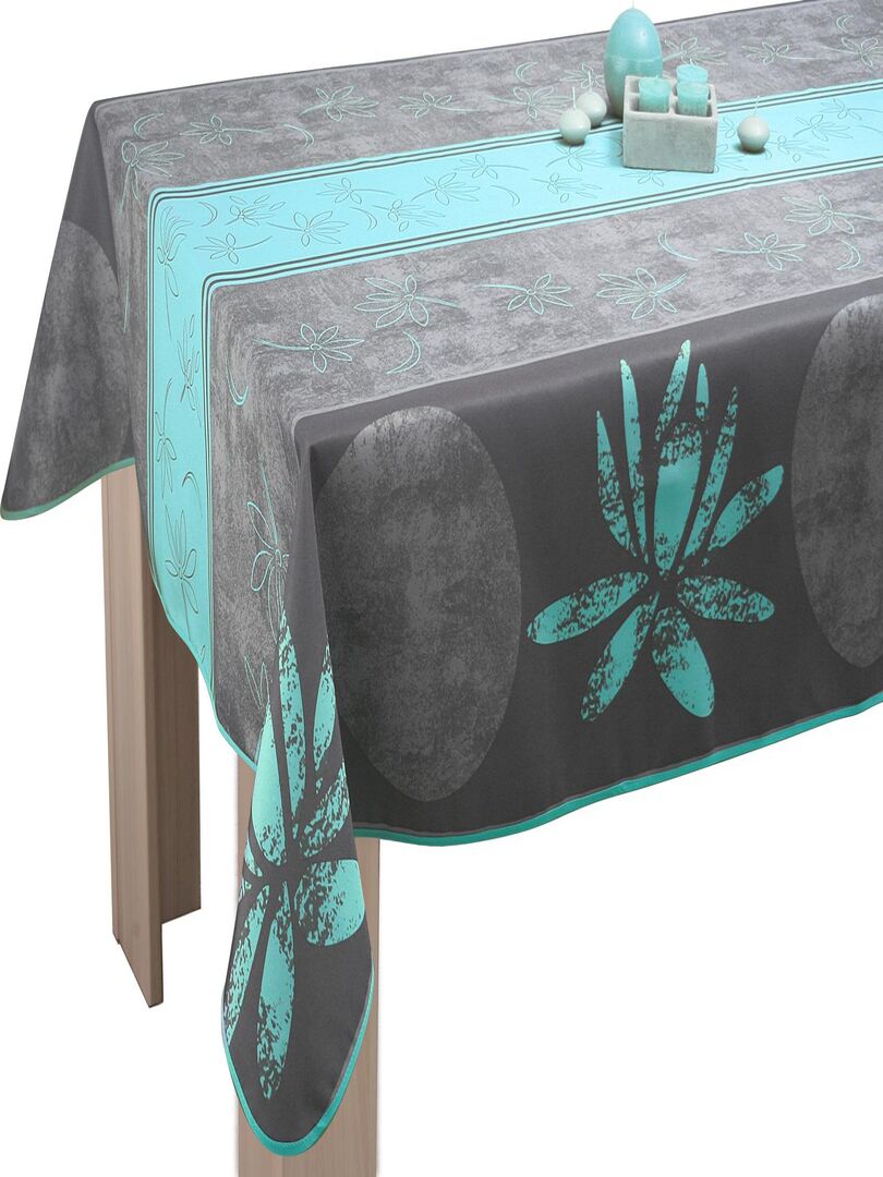 Nappe Anti Taches Lotus Turquoise Ovale 150 X 240 Cm Gris Bleu