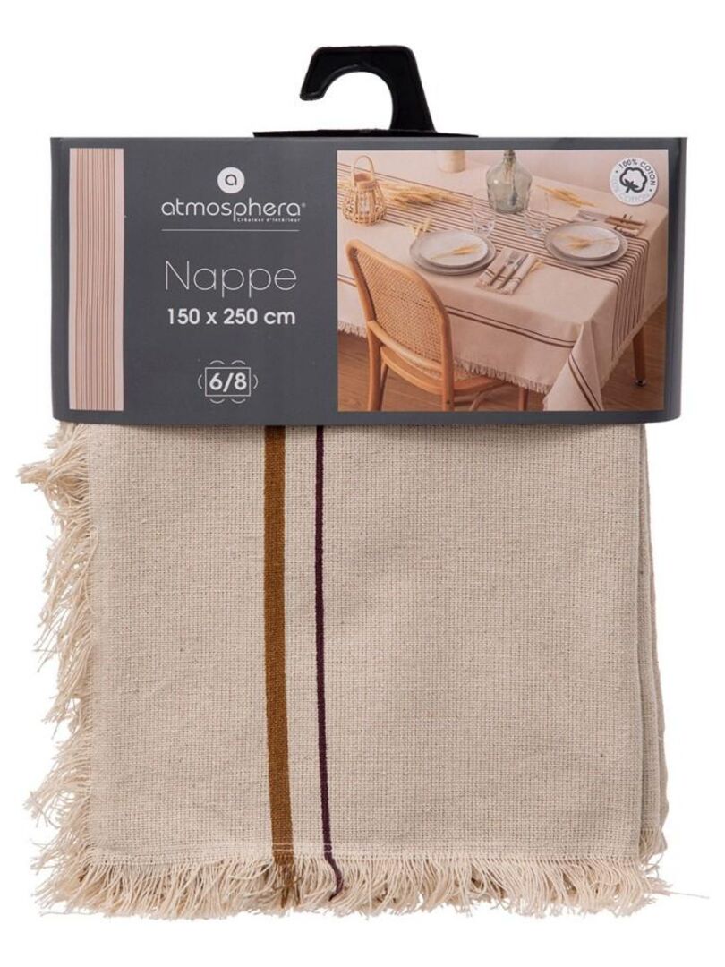 Nappe rectangulaire à rayures Maha 150x250 cm coton Beige Kiabi