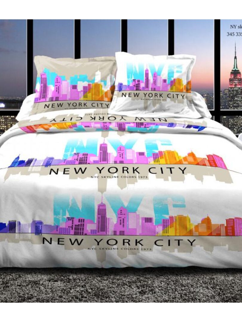 Pack Complet Ny Skyline Rose Housse De Couette Pour Lit X Cm