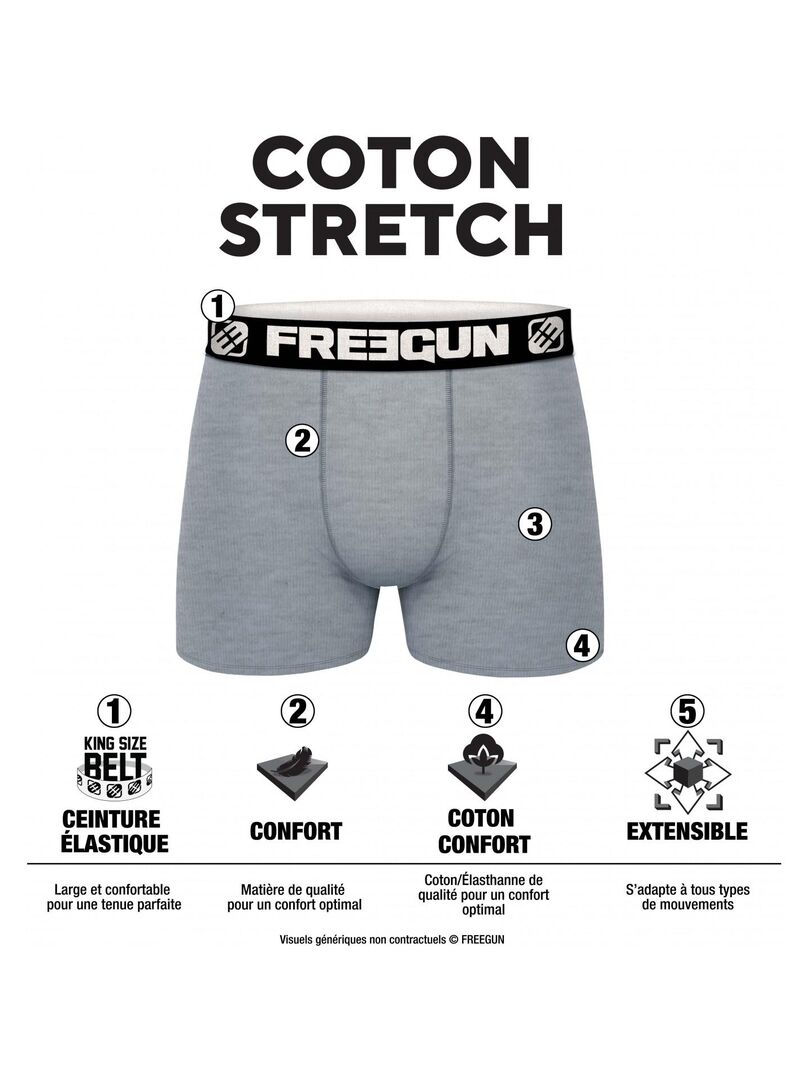 Pack Surprise De Boxers Coton Homme Freegun Noir Kiabi