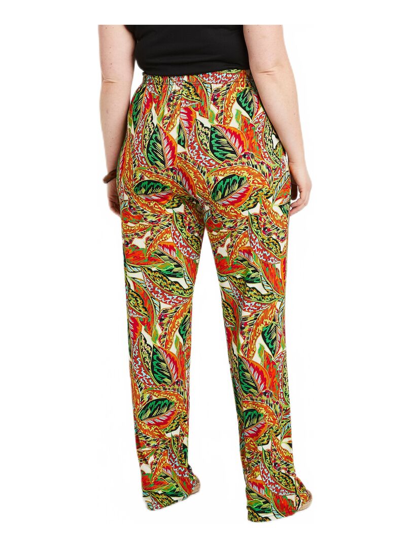 Pantalon Ceinture Lastiqu E Motif Feuillage Vert Rouge Kiabi