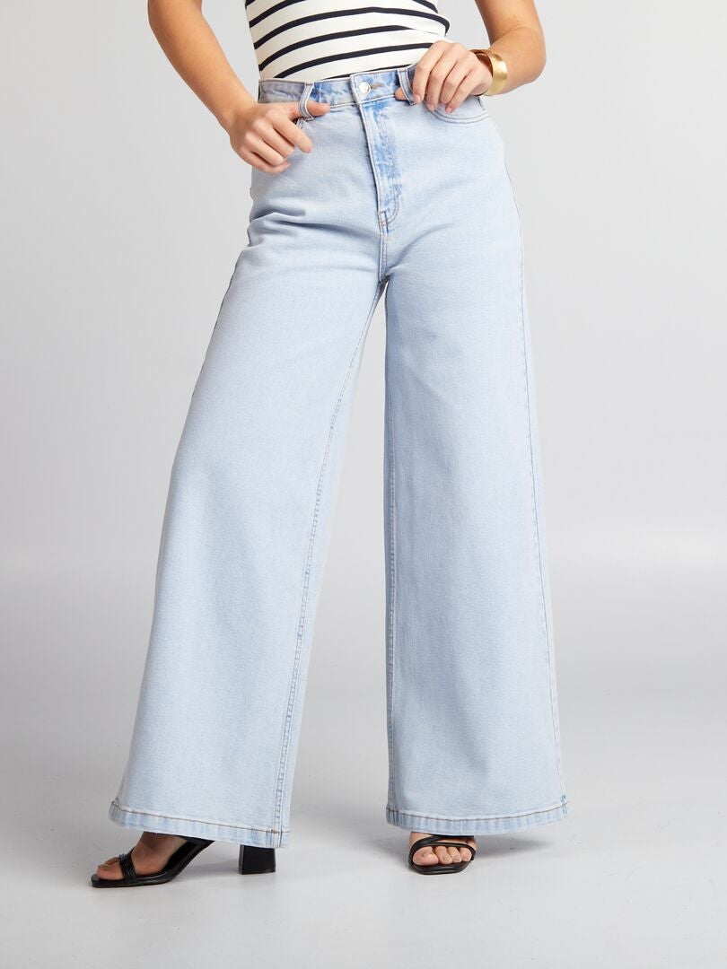 Pantalon Denim Wide Leg Cropped Bleu Kiabi