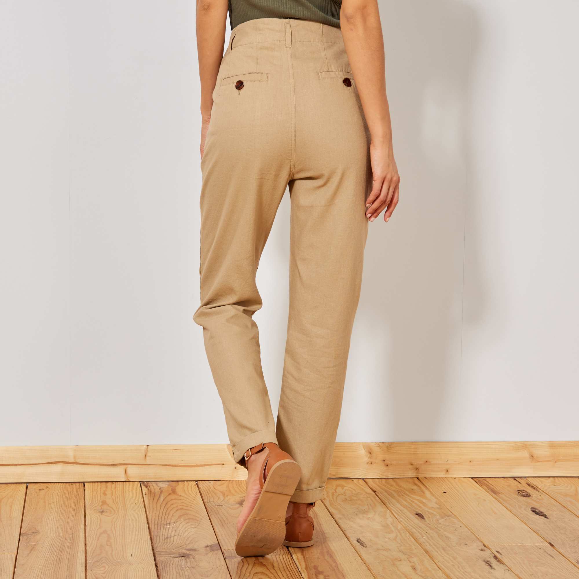 Pantalon En Lin Et Viscose Femme Beige Kiabi 18 00