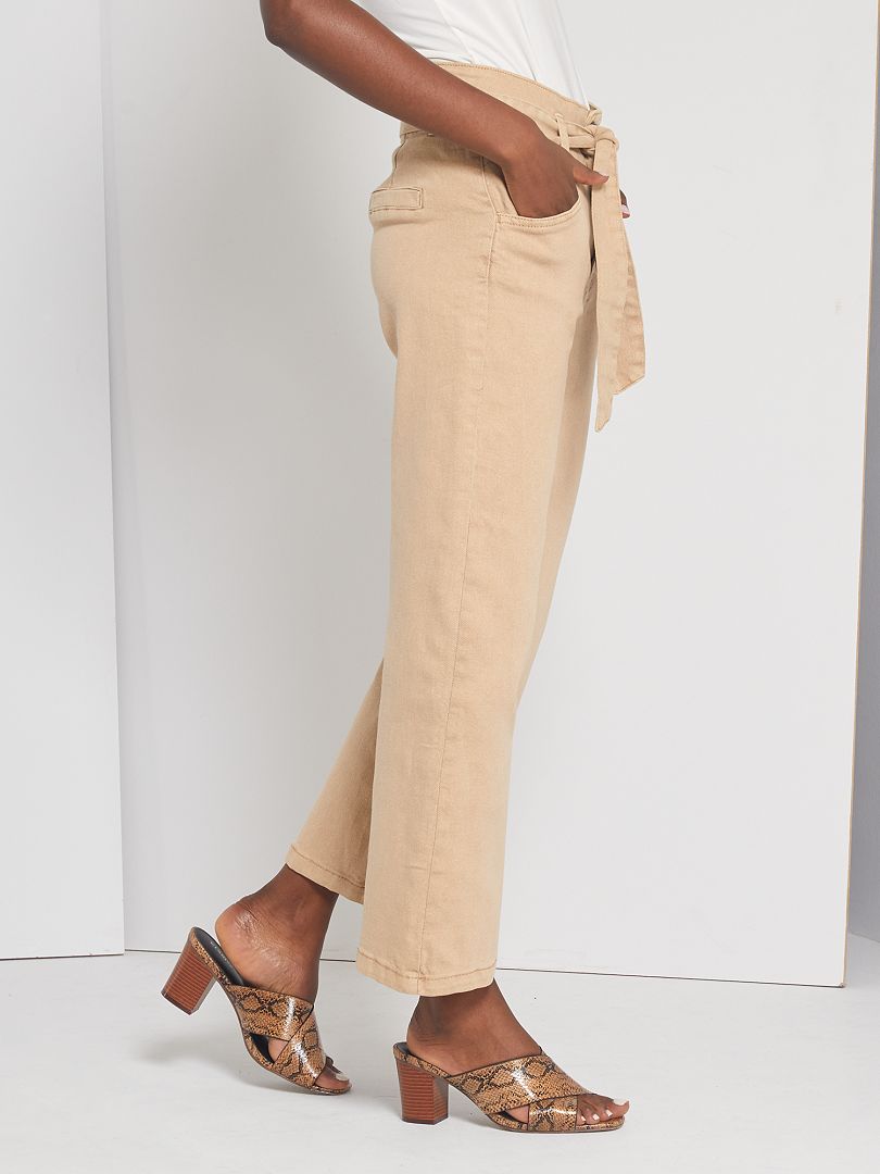 Pantalon Large Taille Haute Beige Kiabi