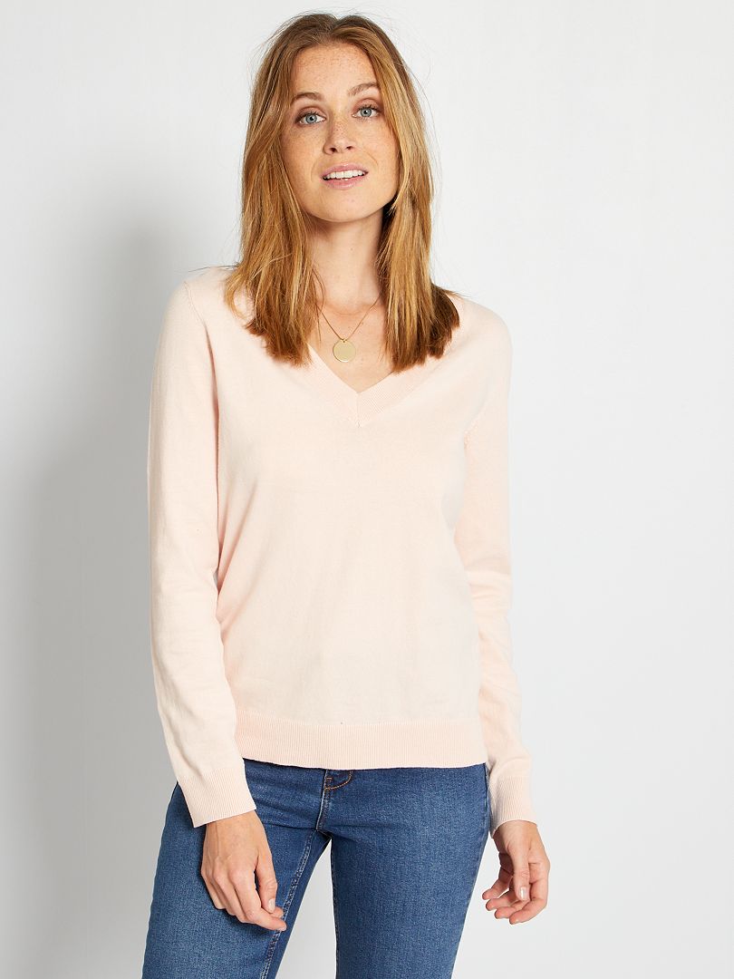 Pull Basique Col V Rose Clair Kiabi