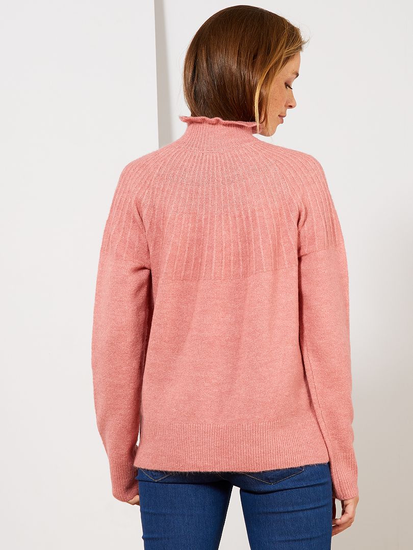 Pull col montant à volants rose Kiabi 15 00