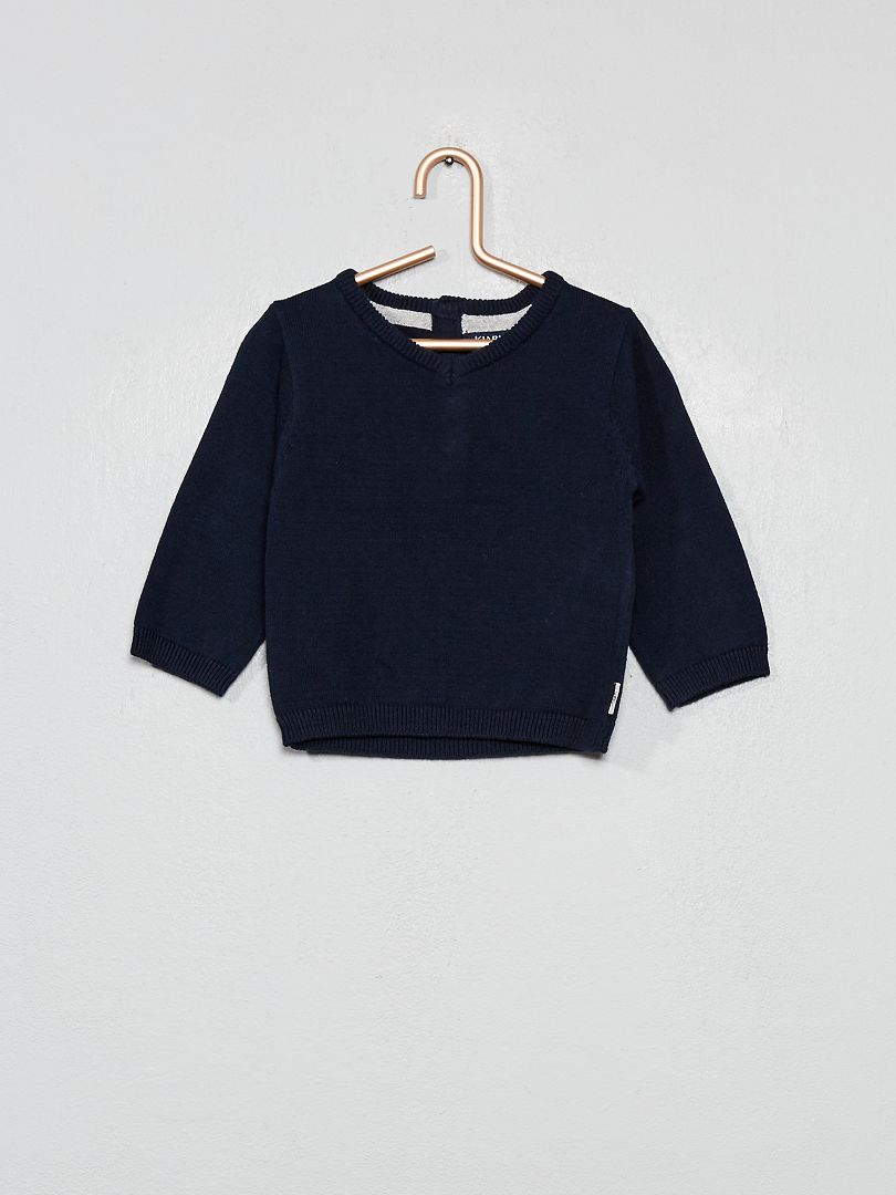 Pull Col V Fine Maille Bleu Marine Kiabi