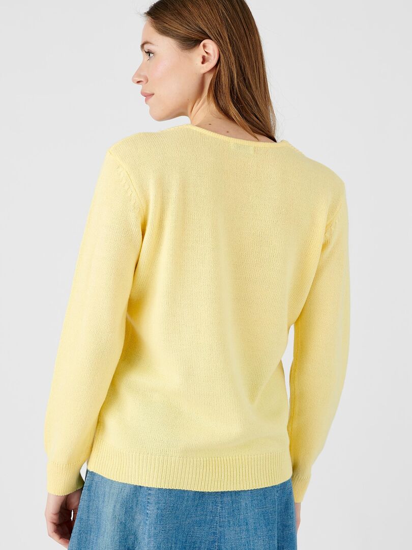 Pull col V maille jersey Damart Jaune pâle Kiabi nu