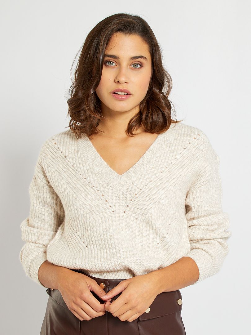 Pull en maille ajourée beige Kiabi 15 00