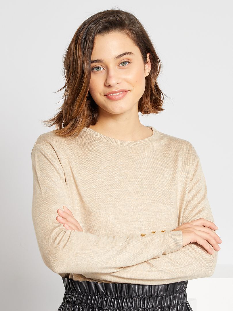 Pull En Maille Fine Beige Kiabi