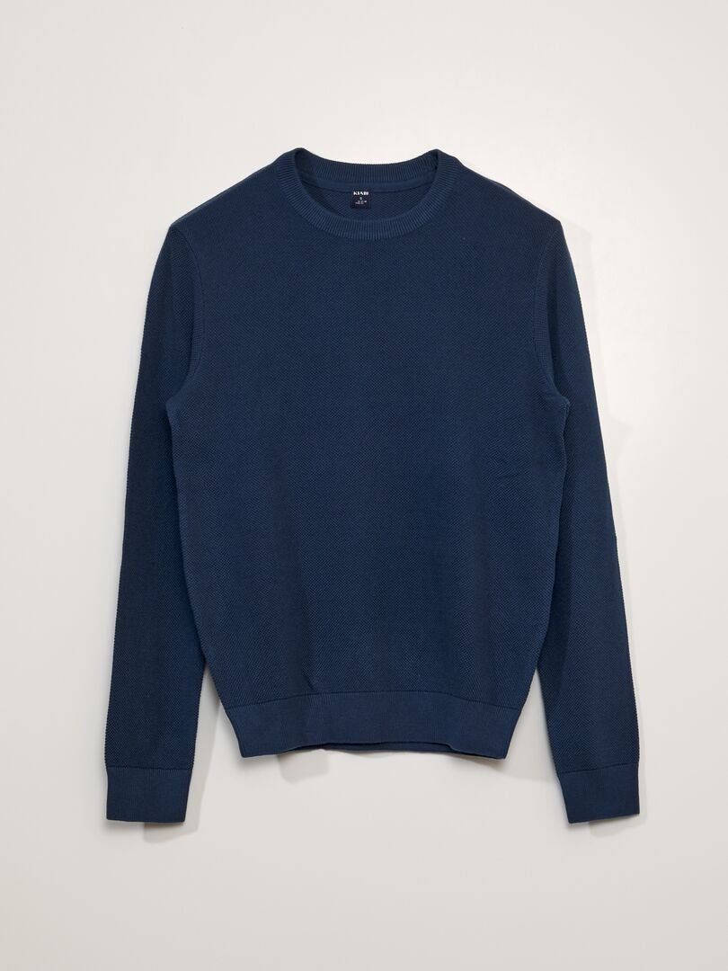 Pull En Maille Nid D Abeille Bleu Dark Kiabi