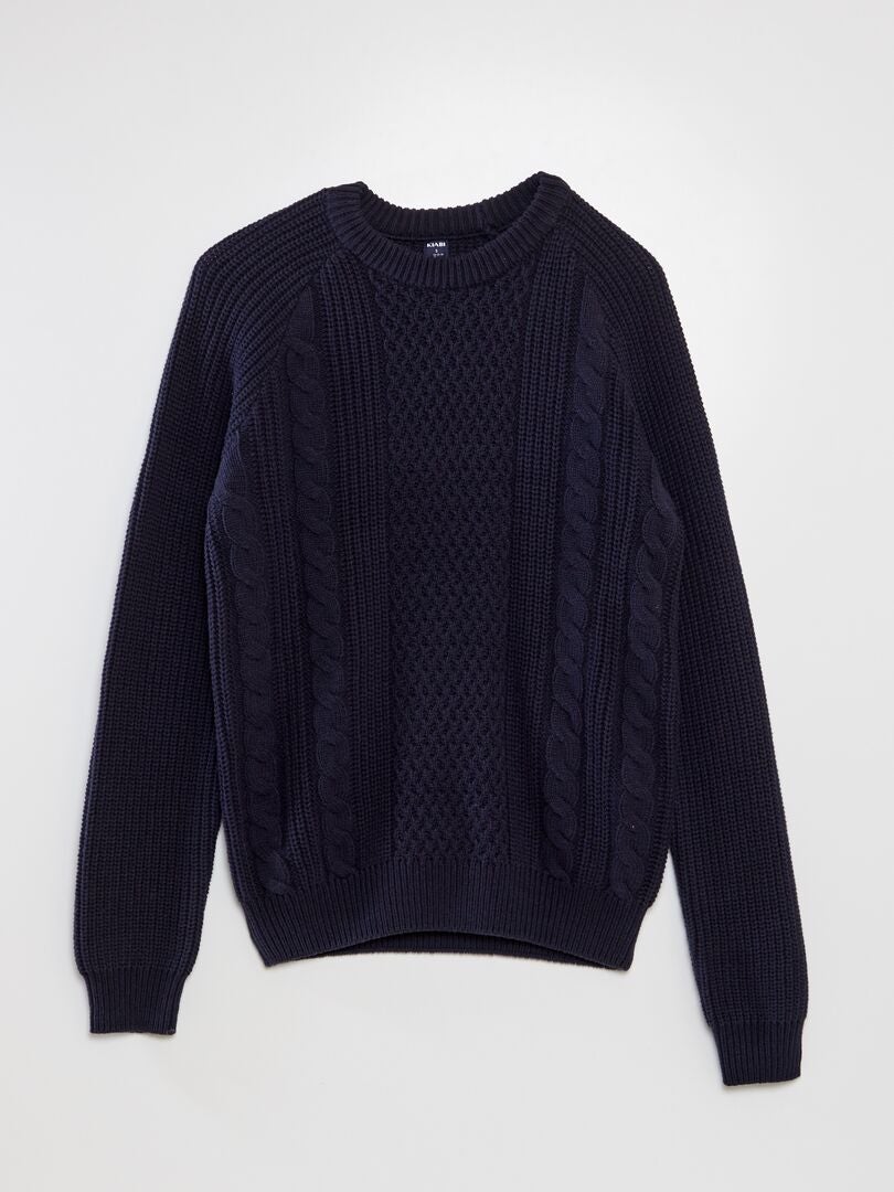 Pull En Maille Torsad E Col Rond Bleu Kiabi