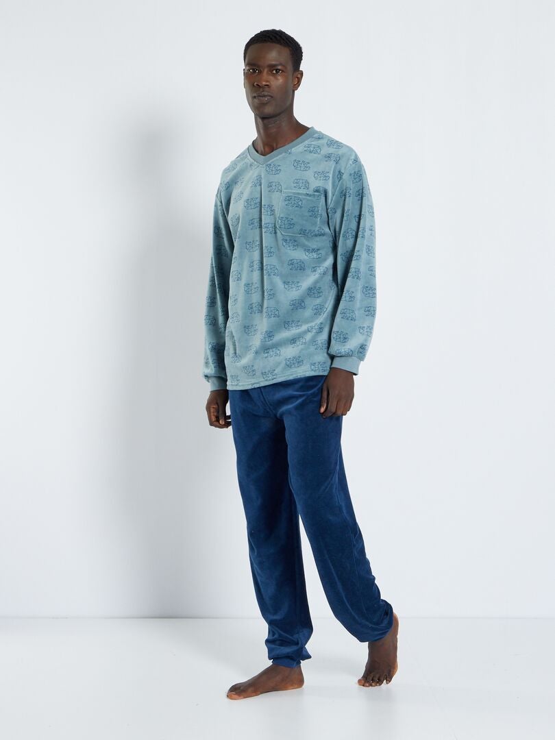 Pyjama long en polaire 2 pièces bleu Kiabi 26 00