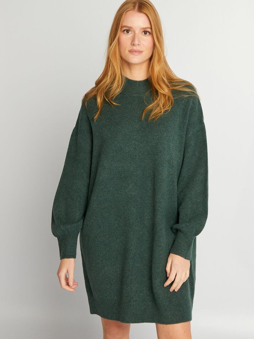 Robe Pull Courte En Maille Uni Vert Kiabi