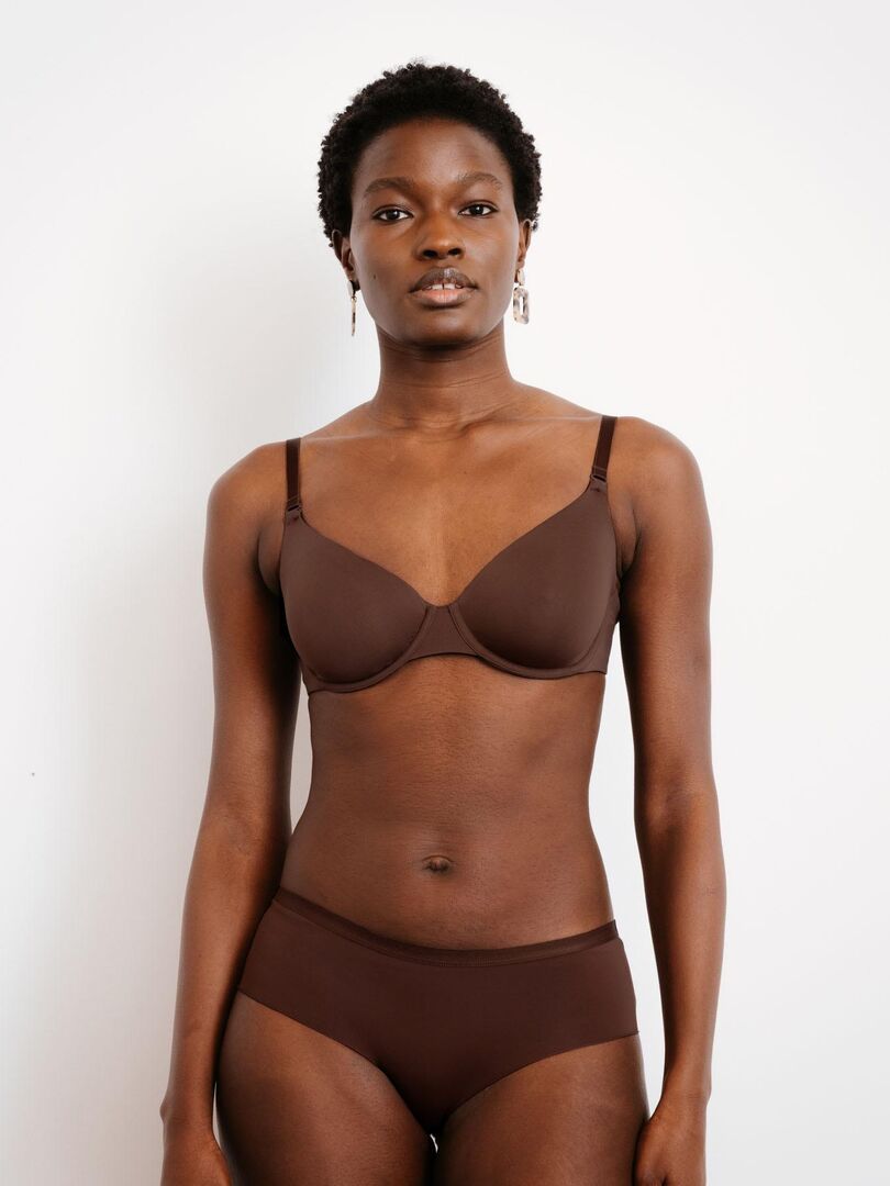 Shorty Microfibre Recyclee Invisible Rougegorge Lingerie Marron