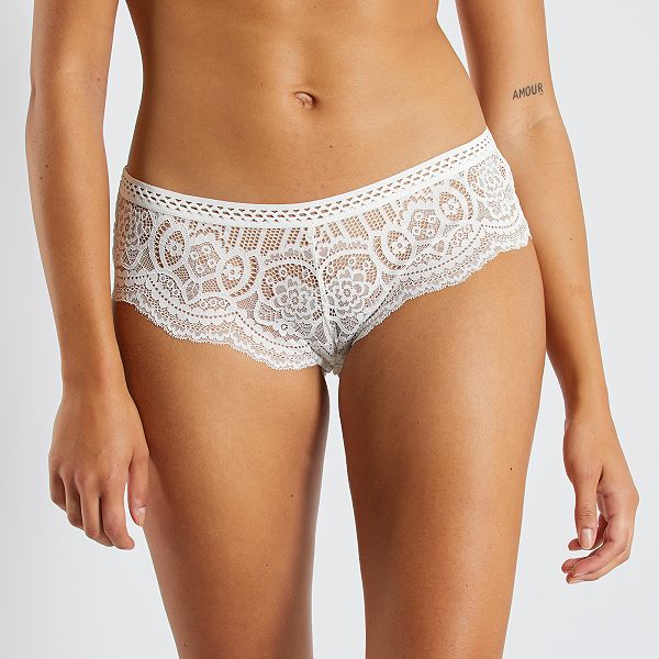 Shorty Tout Dentelle Lingerie Du S Au Xxl Blanc Cass Kiabi