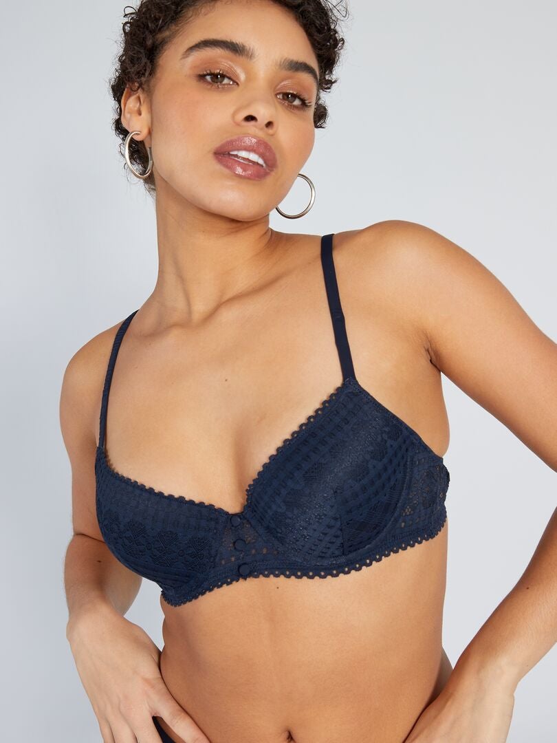 Soutien Gorge Push Up En Dentelle Bleu Marine Kiabi