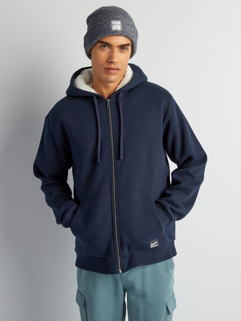 Sweat Capuche Zipp Doubl Sherpa Bleu Lab Kiabi