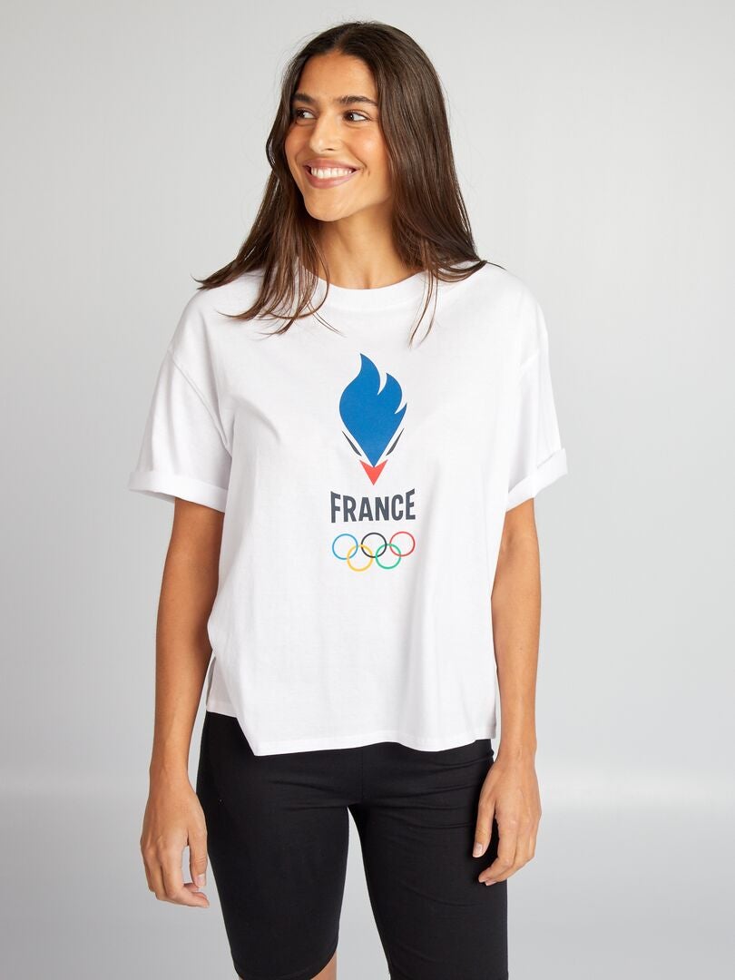 T shirt à col rond en jersey Equipe de France Olympique Blanc