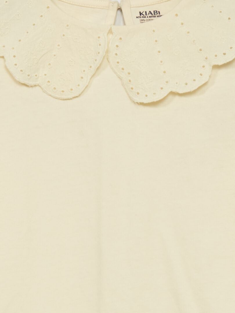 T Shirt Manches Longues Avec Broderie Anglaise Blanc Kiabi