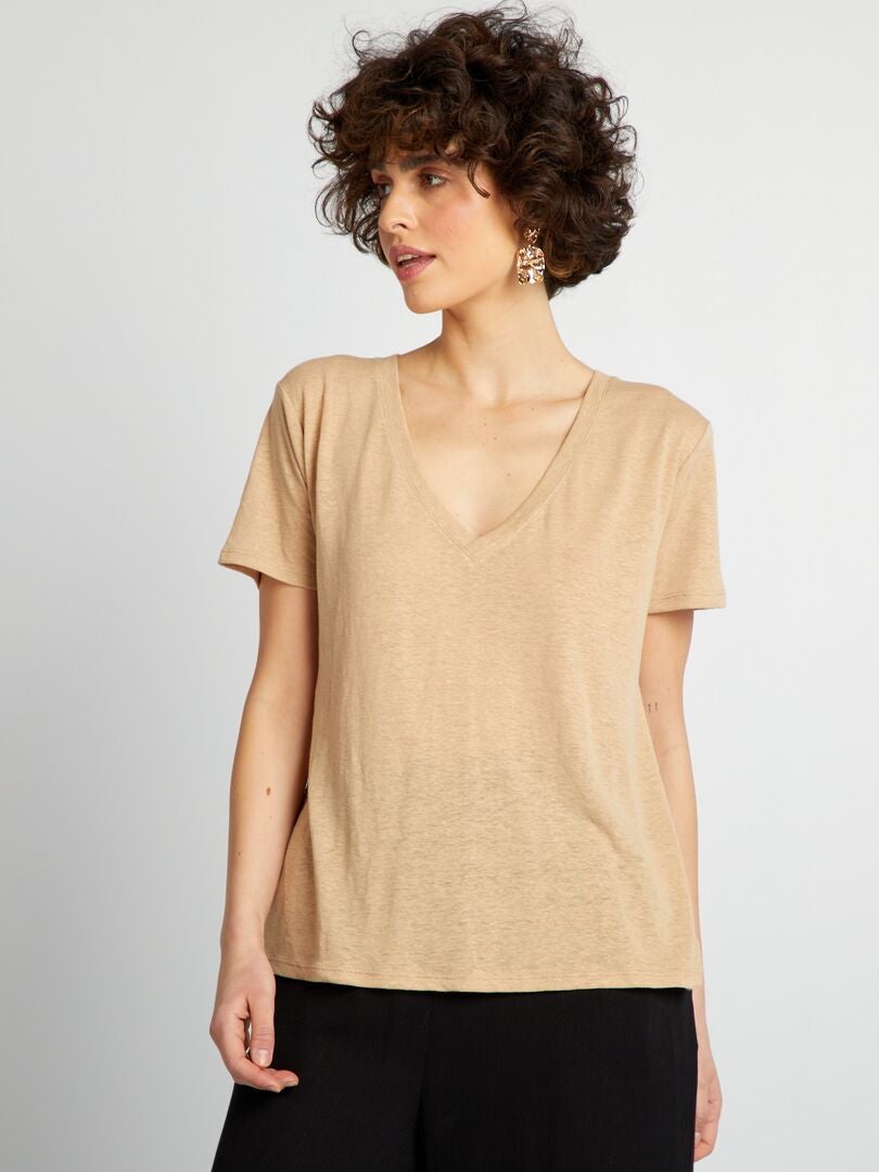 T Shirt Basique Manches Courtes Beige Kiabi 12 00