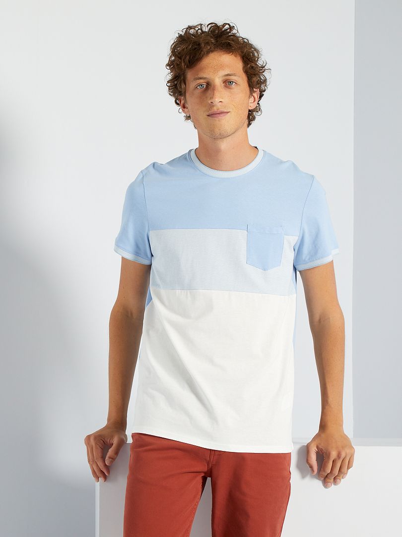 T Shirt Color Block Bleu Blanc Kiabi