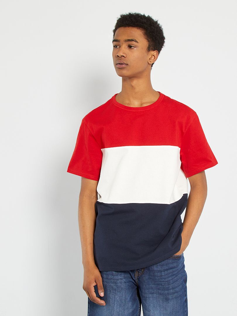 T Shirt Color Block Rouge Blanc Bleu Kiabi