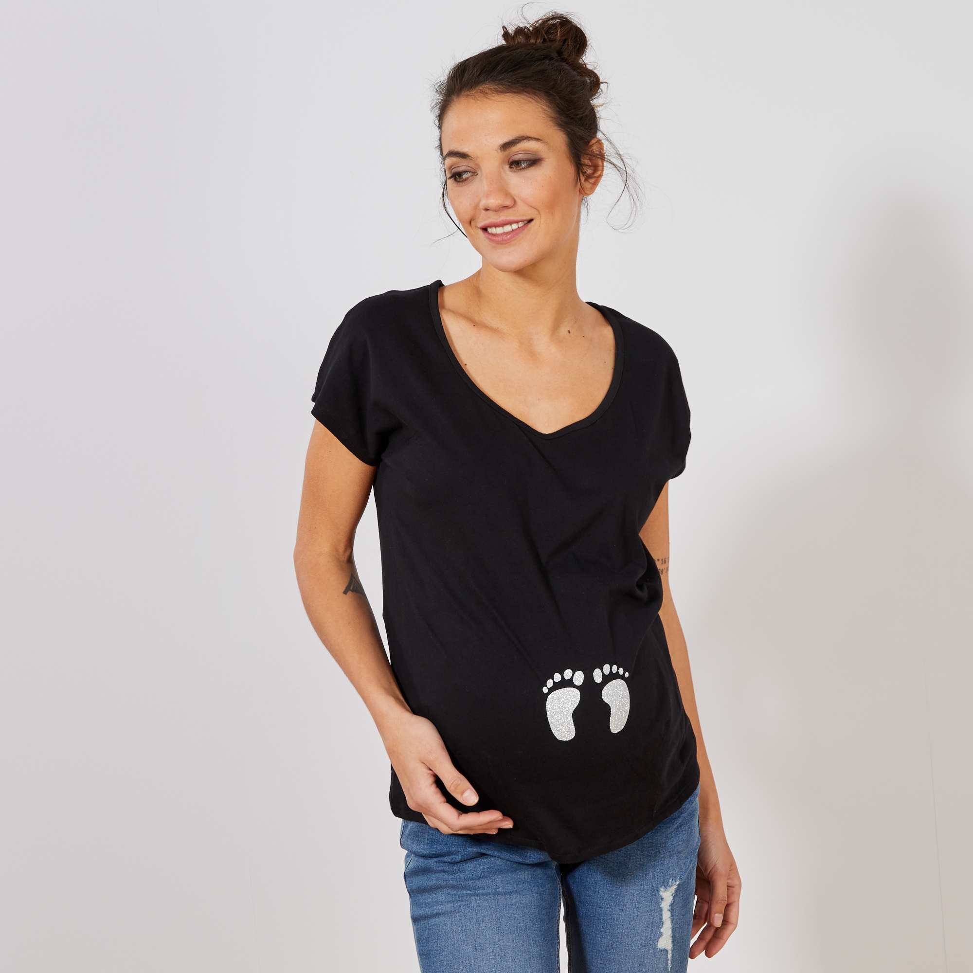 T Shirt De Maternit En Coton Biologique Imprim Femme Blanc Momy