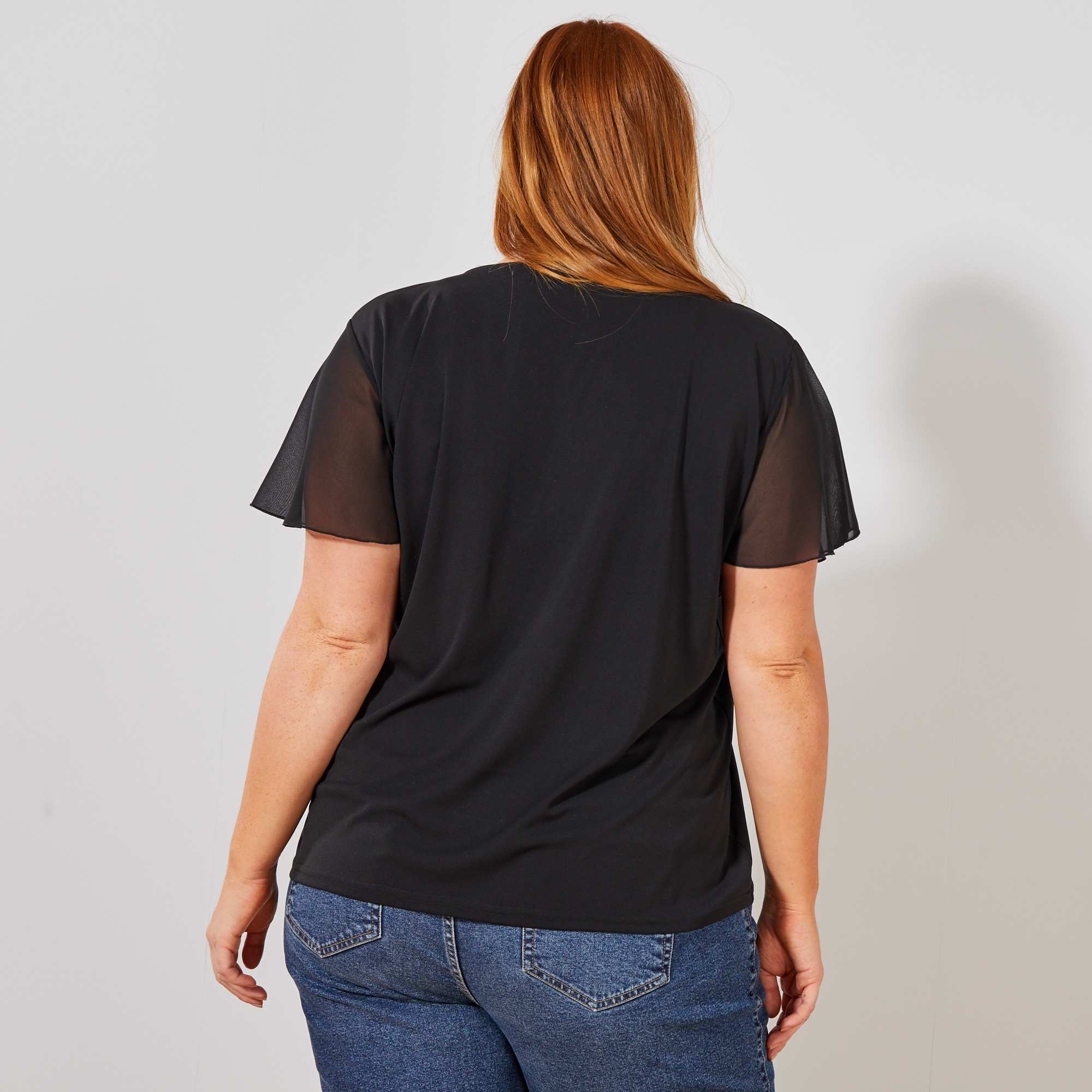 T Shirt Fluide Avec Col Brillant Grande Taille Femme Noir Kiabi