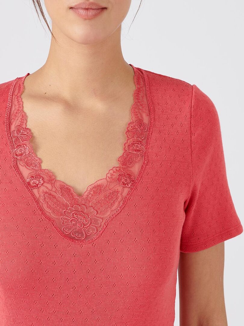 T Shirt Manches Courtes Maille Ajour E Thermolactyl Damart Rose