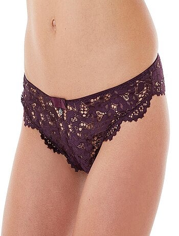 Tanga Femme Tangas Dentelle Imprim Microfibre Br Silien Violet