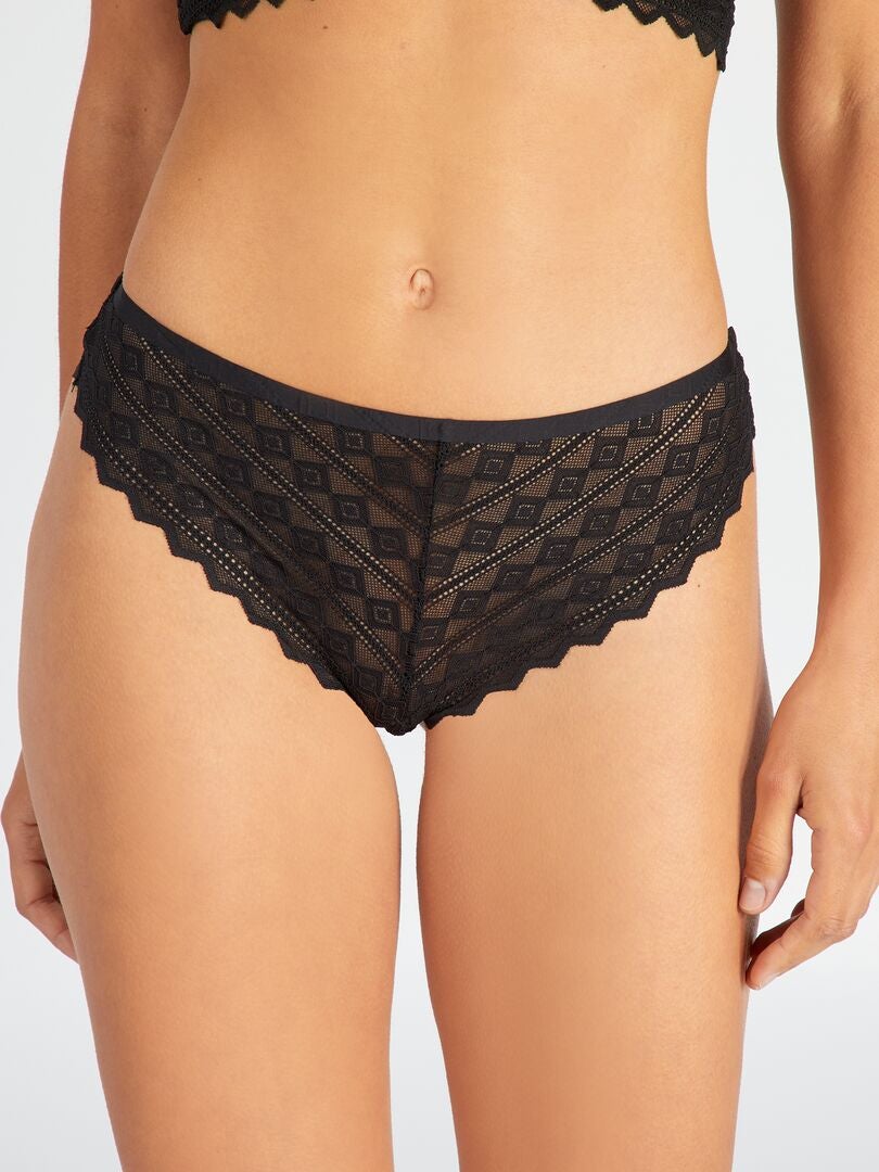 Tanga En Dentelle Et Microfibre Envie De Lingerie Noir Kiabi