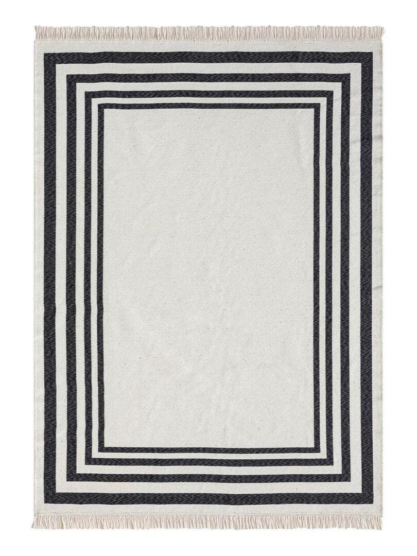 Tapis kilim 240x320 BERBU REVERSIBLE Ecru en coton OEKO TEX Exclusivité