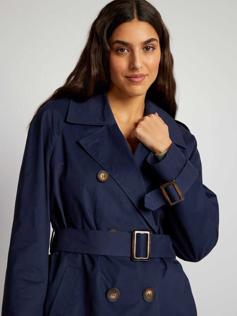 Trench Long Avec Ceinture Bleu Marine Kiabi