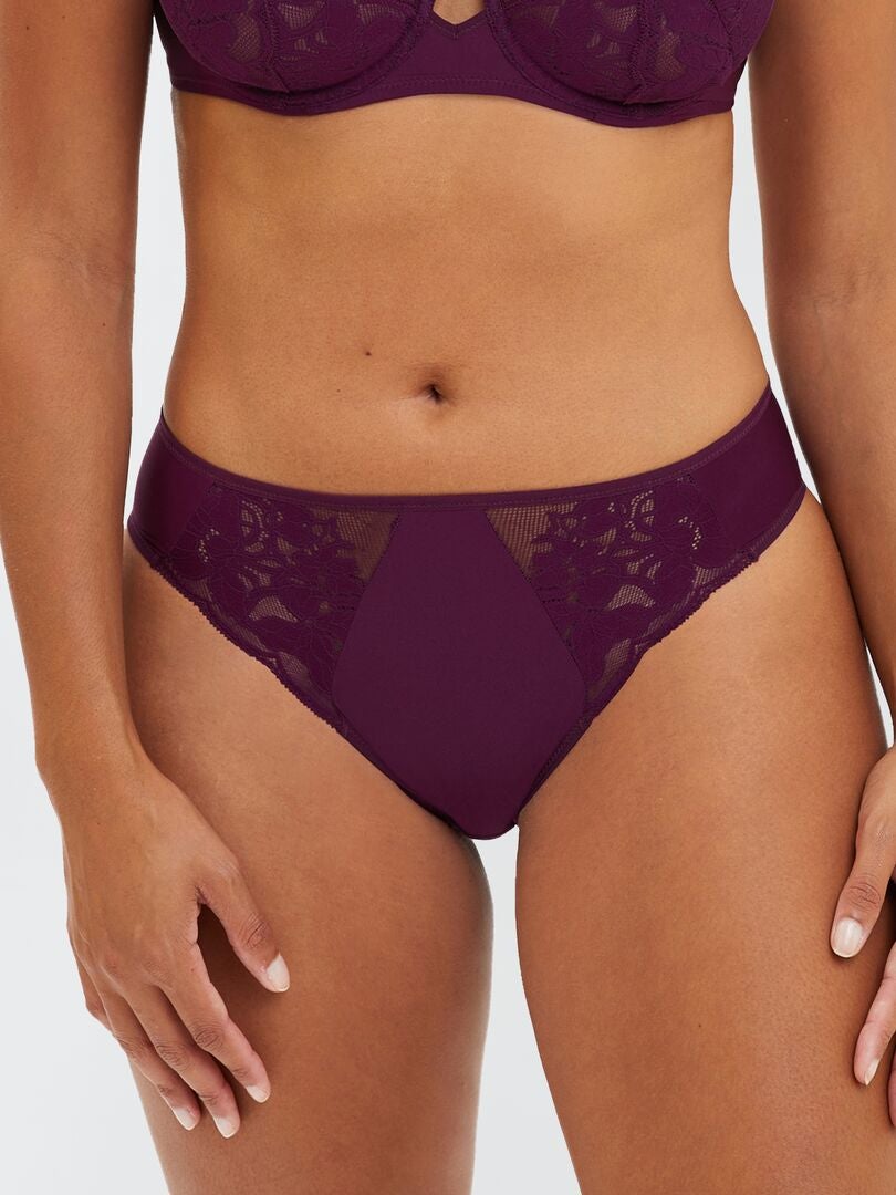 - Slip en dentelle 'Sans complexe' Violet - Kiabi