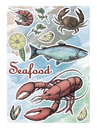 -Seafood- Sticker Décoration murale Fruit de Mer - 50x70cm