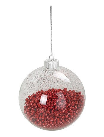 1 boule transparente avec bille rouge noel