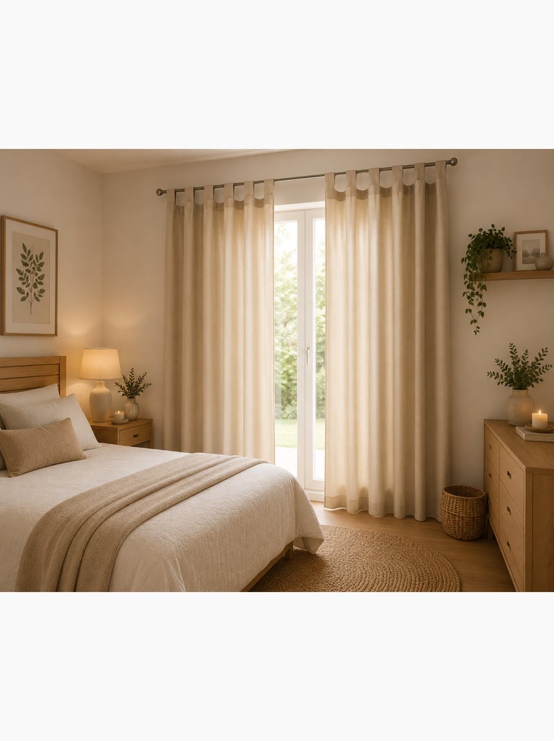 1 rideau a passants uni modele essentiel Beige clair - Kiabi